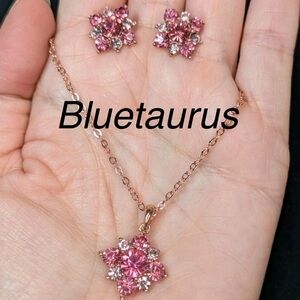 Pink Rose Cluster Necklace and Earrings Set